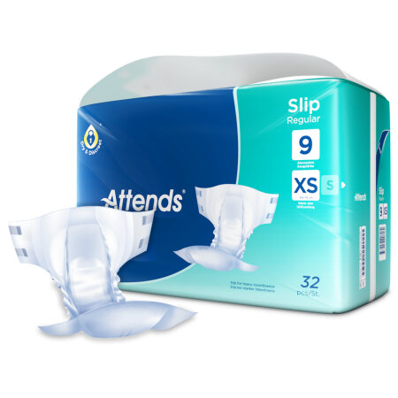 Windelhose Attends Slip Regular 9 XS Hüfte 40 bis 70 cm(1Karton: 4x32 Stück)