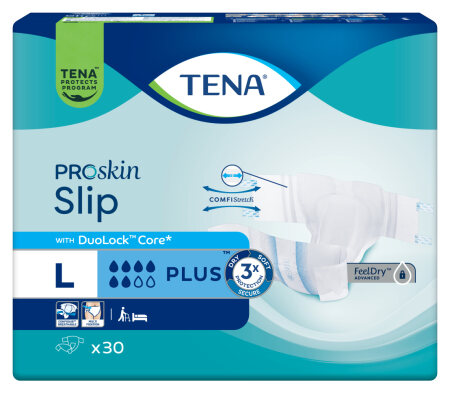 Windelhose TENA Slip PROskin Plus L Hüftumfang 92 bis 144 cm (1 Karton: 3 x 30 Stück)