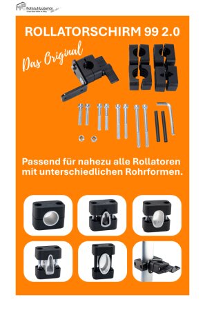 Rollatorschirm 99 2.0, passend für 99% aller Rollatoren Farbe: schwarz