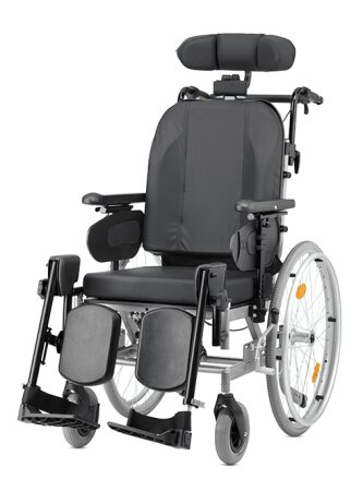 Multifunktionsrollstuhl PROTEGO mit Trommelbremse Kopfstütze,Knie-Polster,PU,Dartex,silber SB 44 cm