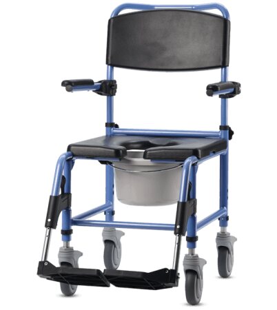 Dusch- und Toilettenrollstuhl TS-Aqua 4 Lenkrollen 5", blau-schwarz
