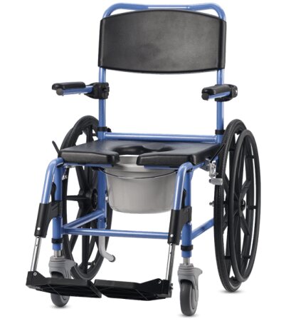 Dusch- und Toilettenrollstuhl TS-Aqua 2 Lenkrollen 5" und 2 Antriebsräder 24", blau-schwarz