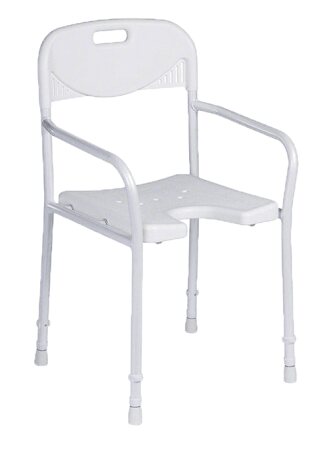 Duschstuhl 9401-A höhenverstellbar mit Armlehnen und Hygieneausschnitt starr weiß (Dietz)