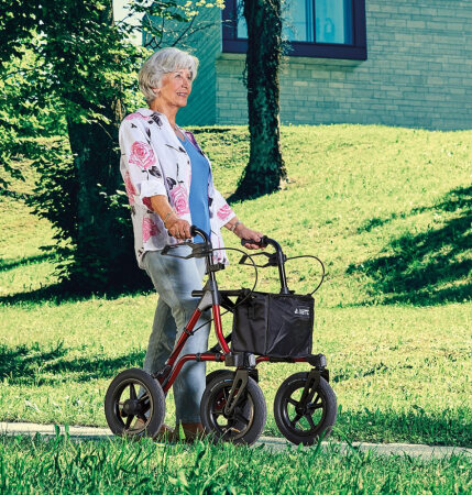 Rollator TAiMA XC, luftbereift, Netz und Stockhalter, rot-metallic