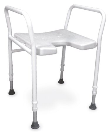 Duschhocker DS 130 ohne Lehne mit Armlehnen und Ausschnitt, weiß