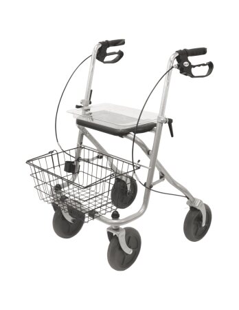 Rollator MIGO 2G 190/50 mit Stockhhalter, Tablett, Korb, PU, silber