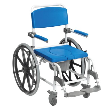Dusch-Toilettenrollstuhl ASTON 24"Räder,weiß-blau