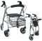 Leichtgewichtrollator Gigo 2G anatomische Griffe, Tablett, Korb, silber