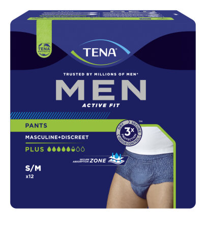 TENA men active Fit Pants Plus S/M, Hüfte 75-105 cm (1Karton: 4 x 12 Stück)