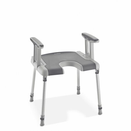 Duschhocker INVACARE Sorrento mit Armlehnen und Ausschnitt, weiß-grau