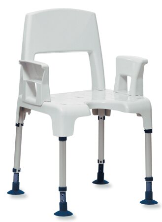 Duschstuhl AQUATEC PICO mit Armlehne -, Rückenlehne und Ausschnitt, weiß