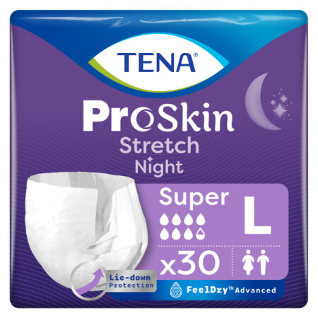 Einweghose TENA Pants PROskin Stretch Night Super L, Hüftumfang 103-140 cm (1 Karton: 2 x 30 Stück)
