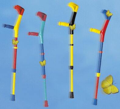 Kinder Leichtmetall-Unterarmgehstütze, Ergo-Softgriff mit Clipverstellung Farbe: blau-eloxal