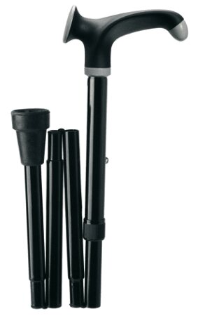 Metall-Gehstock, faltbar, Anatomic-Griff, faltbar Farbe: schwarz-schwarz rechts