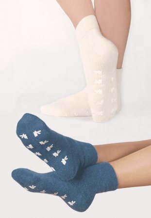Fußwärmer/Socken 25% Angora mit Rutschstoppern Farbe: natur Gr. L