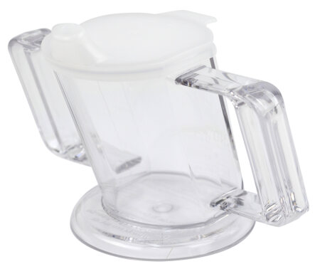 Trinkbecher HANDYCUP mit Tee-Aufsatz und 2 Griffen Farbe: rot-transparent