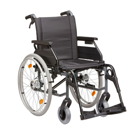 Standardrollstuhl Tomtar MR-S mit Kombiarmlehne, PU, Steckachse, mangan grey metallic (Dietz) Basix SB 39 cm