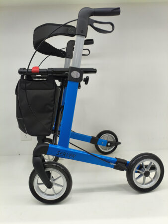 Rollator SERVER PUR-Softräder SKY BLUE, mit Stockhalter, Tasche, Rückengurt und Klingel SH M/55 cm